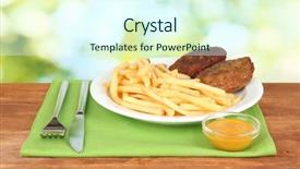  Presentation with burgers - Slide deck enhanced with potatoes fries with burgers on the plate on green background close-up background and a cool aqua colored foreground