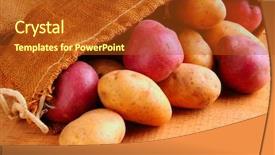  Presentation with spilling - Theme consisting of potatoes spilling from burlap sack background and a crimson colored foreground