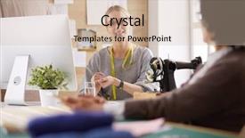  Presentation with potential - Slide set with potensial - female dressmaker is communicating background and a soft green colored foreground