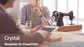  Presentation with potential - Colorful presentation design enhanced with potensial - female dressmaker is communicating backdrop and a coral colored foreground