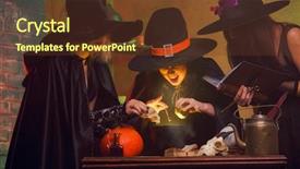  Presentation with witches - Colorful slide deck enhanced with potions making potions in cauldron backdrop and a tawny brown colored foreground