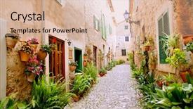  Presentation with flower pots - Beautiful slides featuring pots in facades at spain backdrop and a coral colored foreground