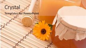  Presentation with flower pots - PPT theme with pots-of-honey-and-flower background and a coral colored foreground