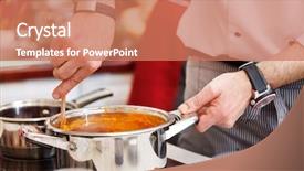  Presentation with work the word in your life - Cool new PPT theme with pots pans - chef at work backdrop and a coral colored foreground