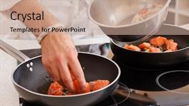  Presentation with chef - Audience pleasing slide deck consisting of pots pans - chef at work backdrop and a coral colored foreground