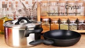  Presentation with mosaic - Presentation theme having pots pans - pot and pan in kitchen background and a coral colored foreground