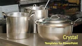  Presentation with restaurant kitchen - Presentation enhanced with pots pans - real restaurant kitchen background and a  colored foreground
