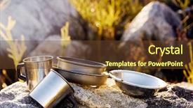  Presentation with camping - Theme having pots pans - set of camping cookware pot background and a tawny brown colored foreground