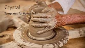  Presentation with ceramic - Slide deck having potter-at-work-makes-ceramic background and a coral colored foreground