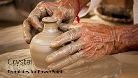  Presentation with ceramic - Presentation theme having potter-at-work-makes-ceramic background and a coral colored foreground