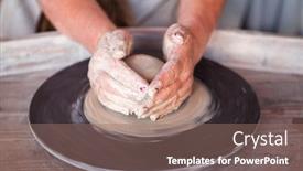  Presentation with clay - Slide set with potter-s-wheel-with-clay background and a coral colored foreground