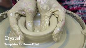  Presentation with clay pot on pottery - Colorful PPT theme enhanced with potters hands working on new backdrop and a coral colored foreground