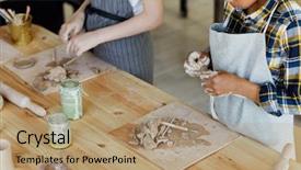  Presentation with classmates - Presentation theme having pottery kid - little boy and his classmates background and a coral colored foreground