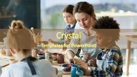  Presentation with next - Slide set consisting of pottery kid - young teacher sitting next background and a tawny brown colored foreground