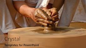  Presentation with udaipur - PPT layouts with pottery-skilled-hands-of-potter background and a coral colored foreground