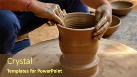  Presentation with handicraft - PPT theme consisting of pottery-skilled-wet-hands background and a tawny brown colored foreground
