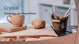  Presentation with pottery - Presentation design consisting of pottery-tools-cup-and-clay background and a light blue colored foreground