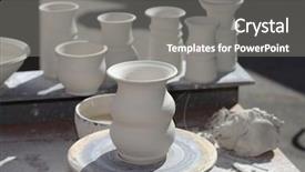  Presentation with clay pot on pottery - Presentation theme featuring pottery wheel - hand-made clay pots in sunlight background and a  colored foreground