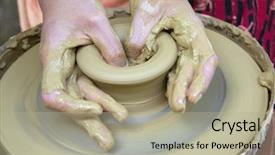  Presentation with clay pot on pottery - Audience pleasing presentation theme consisting of pottery wheel - potters hands working on new backdrop and a mint green colored foreground