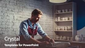  Presentation with workshop - Slide deck having pottery wheel - young potter in workshop background and a tawny brown colored foreground