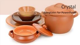  Presentation with utensils - PPT layouts consisting of potty - set clay utensils isolated background and a coral colored foreground