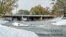  Presentation with fall morning - Beautiful PPT theme featuring poudre-river-is-flowing backdrop and a light gray colored foreground