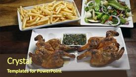  Presentation with potato chips - Amazing slide set having poult - roasted cockerel with potato chips backdrop and a tawny brown colored foreground