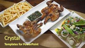  Presentation with food potato spicy chips crisps snacks - Presentation design consisting of poult - roasted cockerel with potato chips background and a tawny brown colored foreground