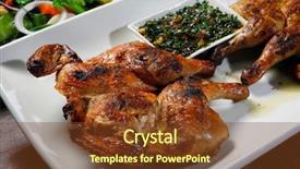  Presentation with food potato chips crisps snacks - Beautiful theme featuring poult - roasted cockerel with potato chips backdrop and a tawny brown colored foreground