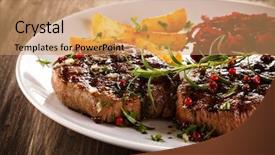  Presentation with grilled - PPT layouts featuring poultry - grilled beefsteak with potatoes background and a coral colored foreground