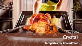  Presentation with cooking rotisserie chicken - Amazing slide deck having poultry - housewife prepares roast chicken backdrop and a tawny brown colored foreground