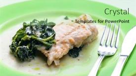  Presentation with breast - Presentation design having poultry-breast-with-spinach-leaves background and a mint green colored foreground