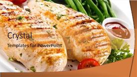  Presentation with hydroponics vegetables hydroponic vegetable - Slide set enhanced with poultry foods - grilled chicken fillets and vegetables background and a yellow colored foreground