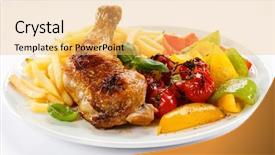  Presentation with chicken little chicks - Slide deck with poultry foods - grilled chicken leg french fries background and a yellow colored foreground