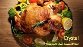  Presentation with roasted chicken - Beautiful PPT theme featuring poultry grill meat - whole roasted chicken with vegetables backdrop and a tawny brown colored foreground