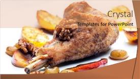  Presentation with fruit - Presentation theme having poultry-leg-baked-with-fruit background and a coral colored foreground
