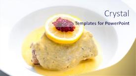  Presentation with meat poultry - PPT theme consisting of poultry-meat-with-creamy-sauce background and a sky blue colored foreground