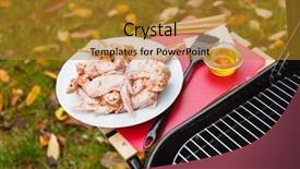  Presentation with bbq chicken - Presentation theme having poultry processing - chicken wings for bbq background and a gold colored foreground