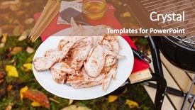  Presentation with bbq chicken - Slide set featuring poultry processing - chicken wings for bbq background and a red colored foreground