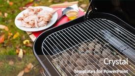  Presentation with bbq chicken - Colorful PPT theme enhanced with poultry processing - chicken wings for bbq backdrop and a gray colored foreground