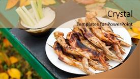  Presentation with grilled chicken - Slides featuring poultry processing - grilled chicken wings background and a coral colored foreground