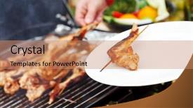  Presentation with grilled chicken - Slide set consisting of poultry processing - grilled chicken wings background and a coral colored foreground