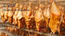  Presentation with processing - Cool new PPT theme with poultry processing - production of smoked chicken legs backdrop and a gold colored foreground