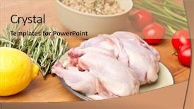  Presentation with processing - Amazing PPT theme having poultry processing - raw chickens with stuffing backdrop and a coral colored foreground