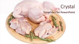  Presentation with cutting board - Audience pleasing theme consisting of poultry processing - raw turkey and quails backdrop and a sky blue colored foreground