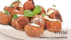  Presentation with processing - Slide deck featuring poultry processing - tasty meatballs on a plate background and a coral colored foreground