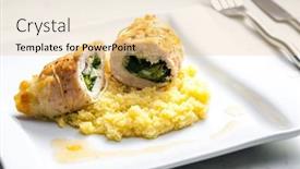  Presentation with spinach - PPT theme with poultry-roulade-filled-with-spinach background and a lemonade colored foreground