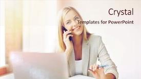  Presentation with taking notes - Presentation theme consisting of poumons - businesswoman talking on the phone background and a  colored foreground