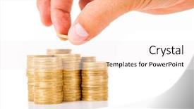  Presentation with tan book stack stacks of books - Audience pleasing PPT theme consisting of pound coins - hand put coin in row backdrop and a white colored foreground