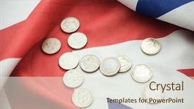  Presentation with union jack - Slide deck consisting of pound coins money gbp currency of united kingdom over the union jack background and a sky blue colored foreground